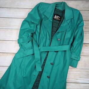Vintage 60s, 70s London Fog Women's ‎ Green Trench Coat Belted Size 8 Pet